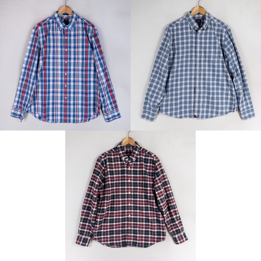 Mens Shirt Lot Sz Large Multicolor Plaid Button Down Untuckit J Crew AE 3 Piece
